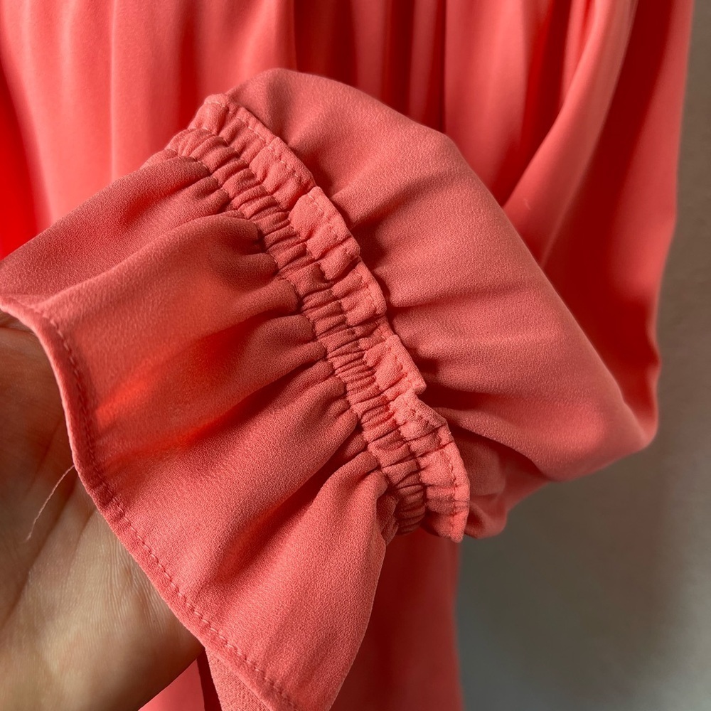 White House Black Market Blouse Off Shoulder Ruffle Smocked Chiffon Boho Medium - Picture 7 of 11